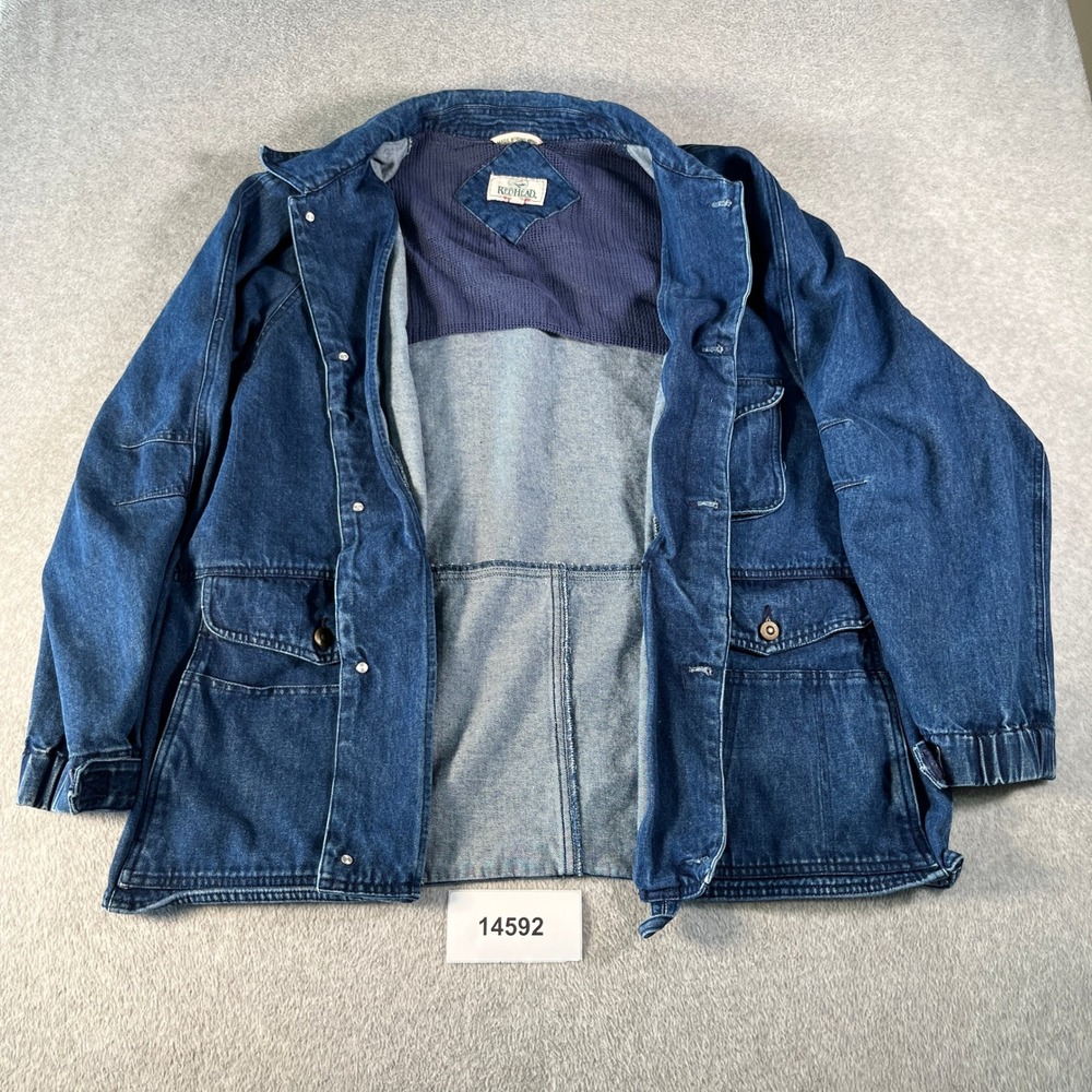 Vintage RedHead Hunting Safari Jacket Mens XL Blue Denim Cotton Utility Workwear